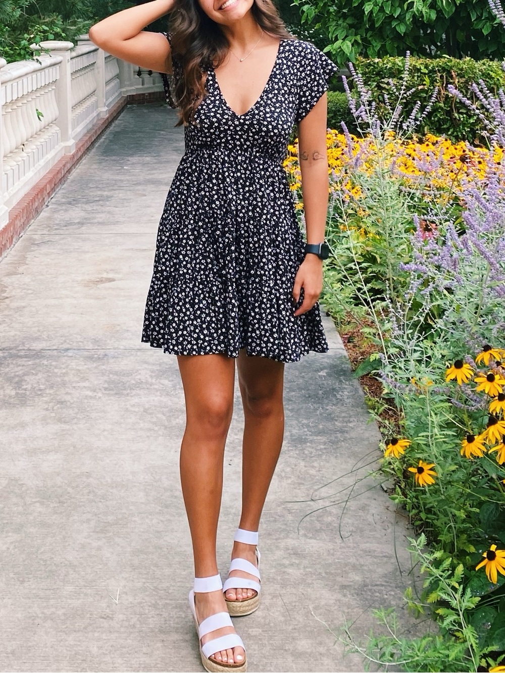Urban Outfitters Black Floral V-Neck Mini Dress